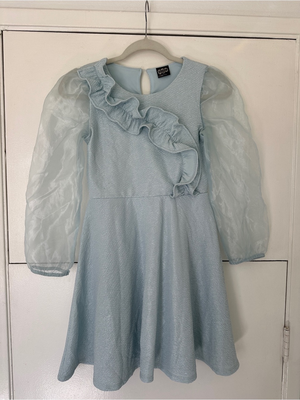 Beetlejuice costume, Astrid, Light Blue Ruffle Fit-and-Flare Kids Dress, 10/12